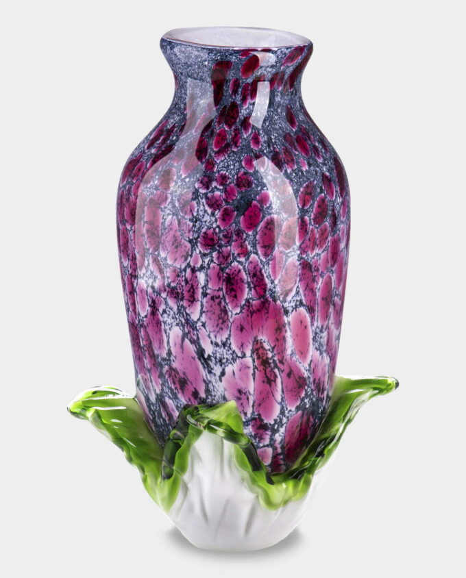 Purple Murano Style Glass Vase With Decorative Bottom