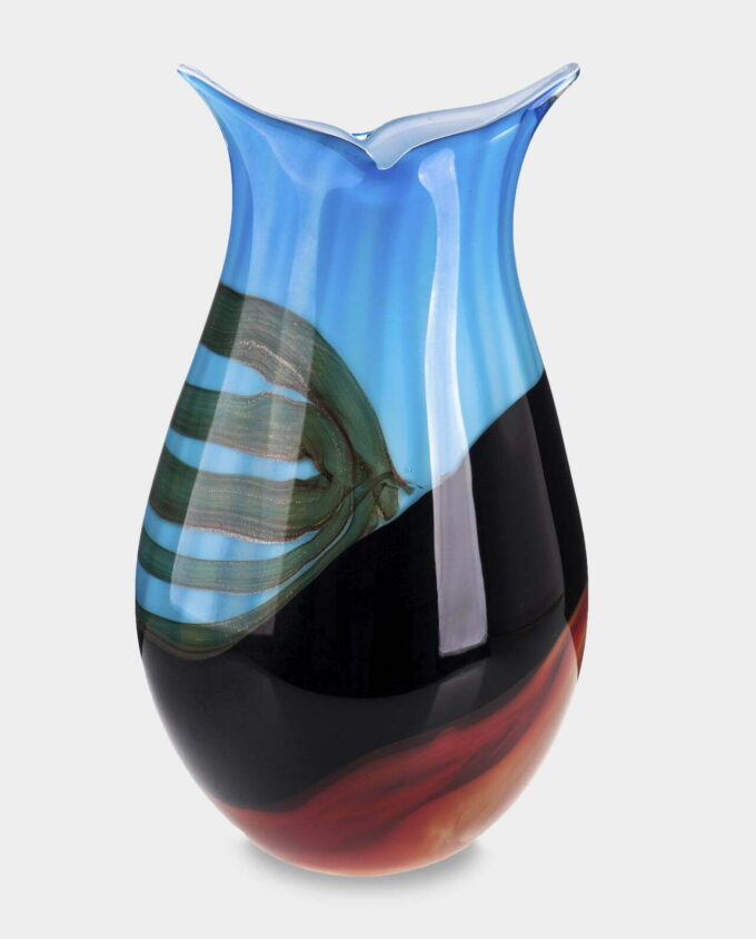 Blue and Black Murano Style Glass Vase