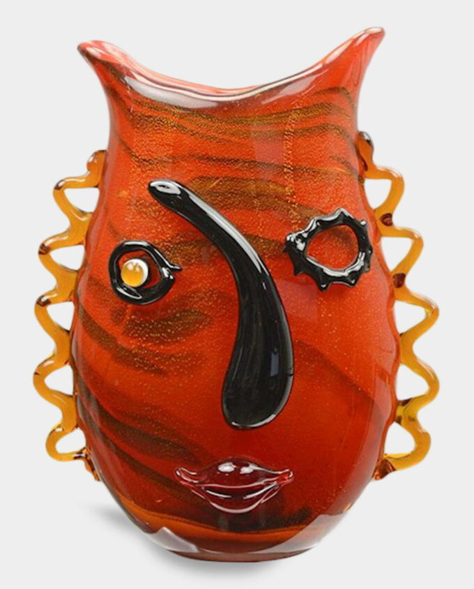 Red Face Murano Style Glass Vase
