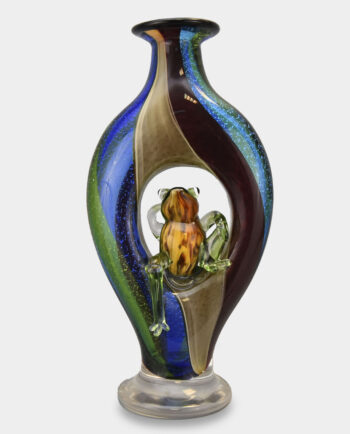 Murano Style Glass Vase with a Frog Figurine