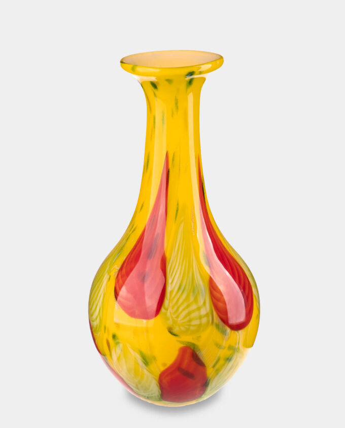 Yellow Murano Style Vase with Red Decorative Inserts