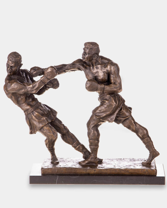 Dwaj Bokserzy Bijący Się Statuetka z Brązu Trofeum Sportowe