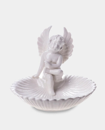 Ceramiczna Biała Patera Dekoracyjna z Aniołem